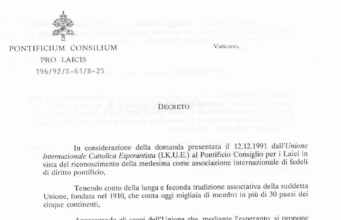 La dekreto per kiu la Sankta Seĝo agnoskis IKUE’n